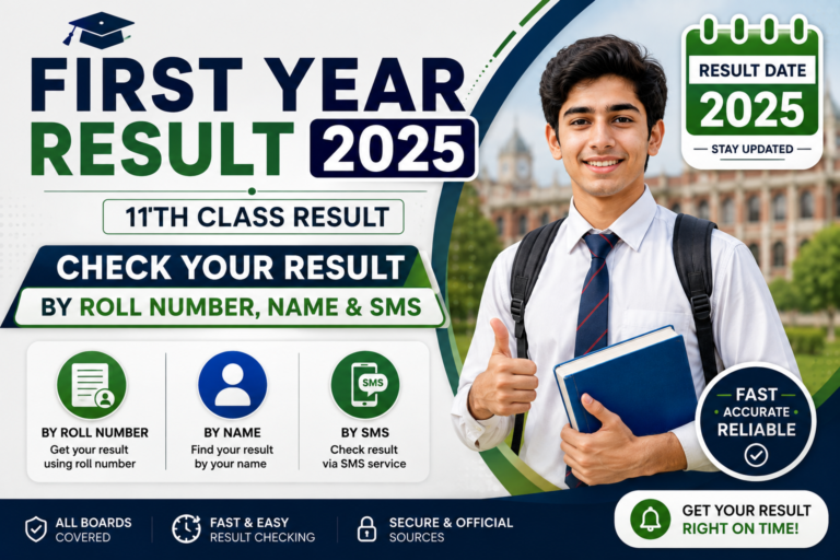 First Year Result 2025 – Check 11th Class Result by Roll Number, Name & SMS